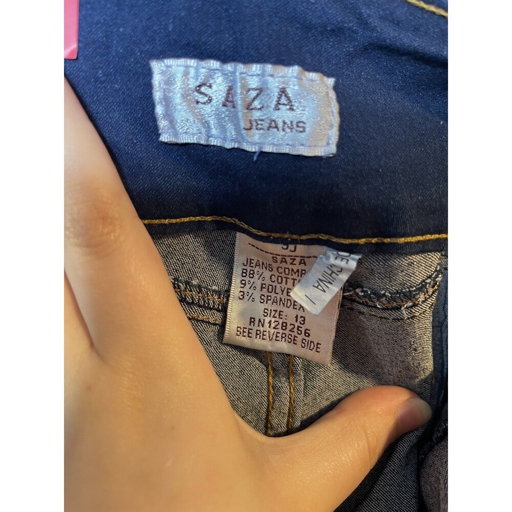 SAZA Jeans Women's Size 13 Dark Wash High Rise Skinny Stretch Denim Button Fly - Picture 2 of 4